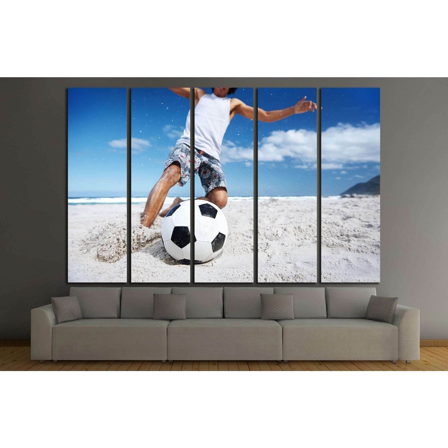 man playing soccer on beach №1372 Ready to Hang Canvas Print - Zellart Canvas Prints ALL_Products, s-1372