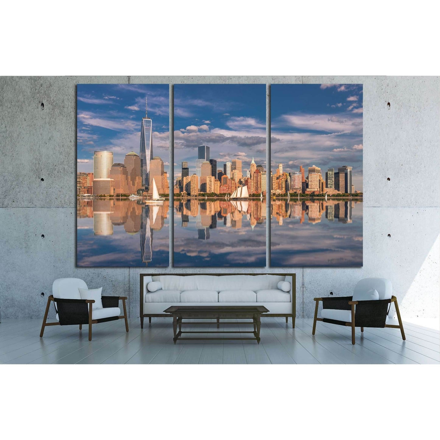 Manhattan at sunset reflected in the hudson river №2657 Ready to Hang Canvas Print - Zellart Canvas Prints 0_NY_ART, ALL_Products, s-2657