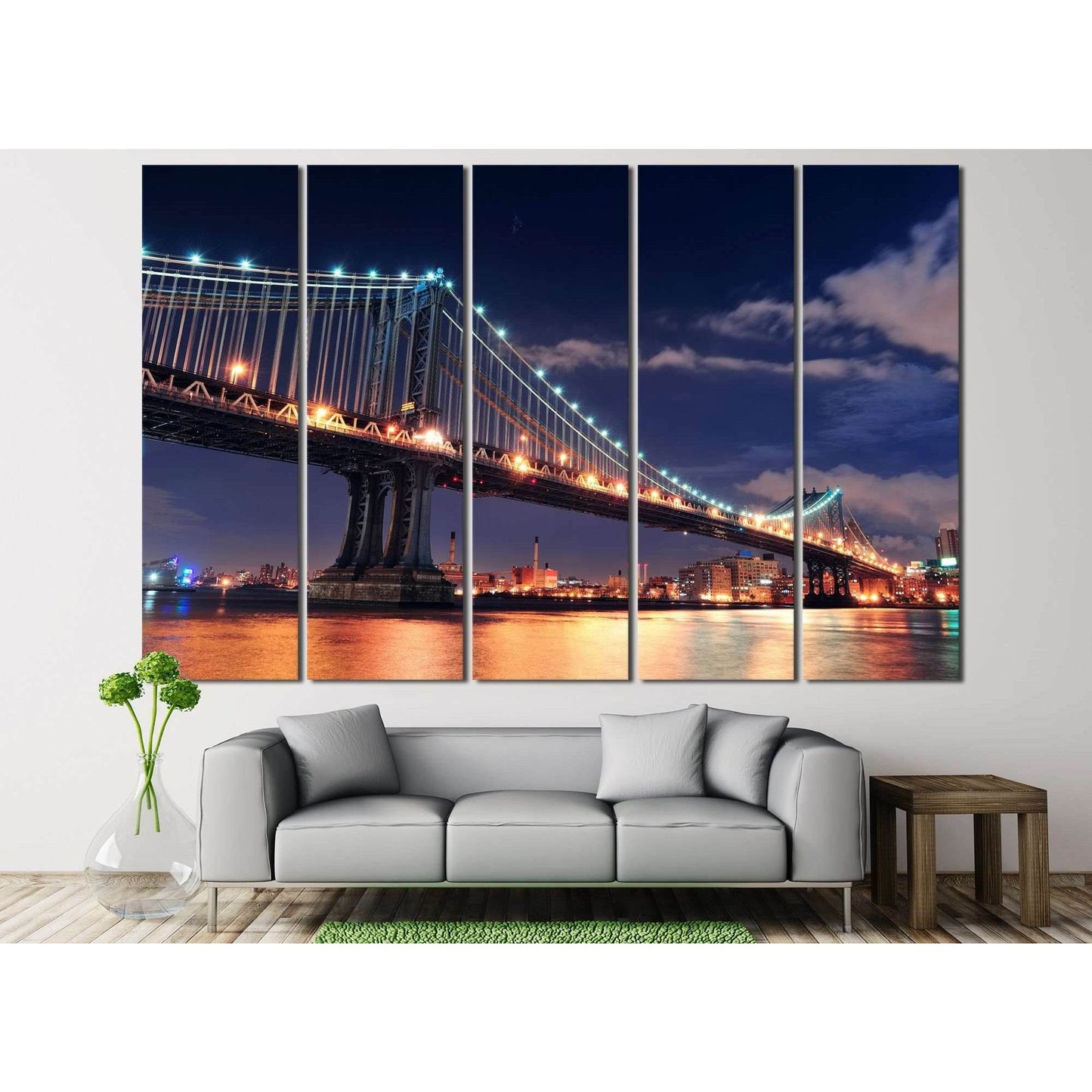 Manhattan Bridge at Night №123 Ready to Hang Canvas Print - Zellart Canvas Prints 0_NY_ART, ALL_Products, wd-123