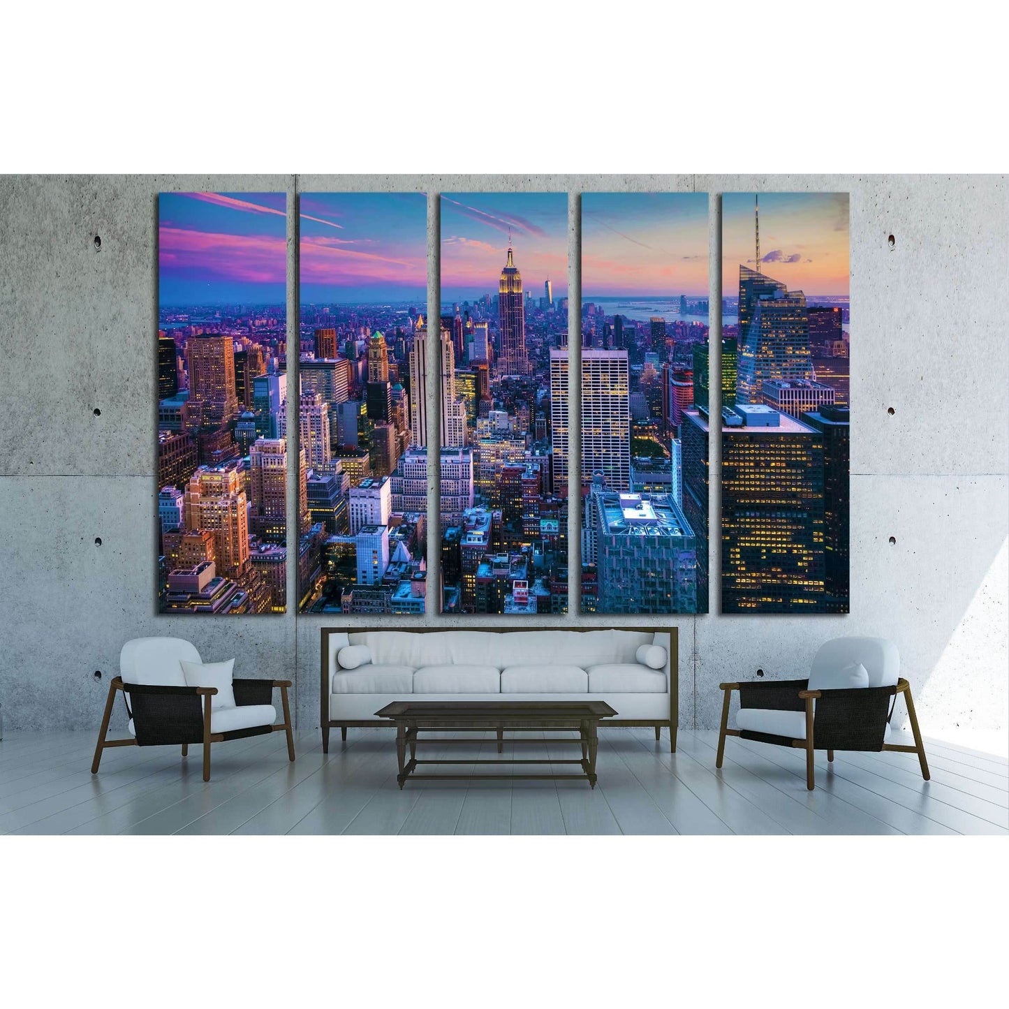 Manhattan Skyline at Dusk №3006 Ready to Hang Canvas Print - Zellart Canvas Prints 0_NY_ART, ALL_Products, s-3006