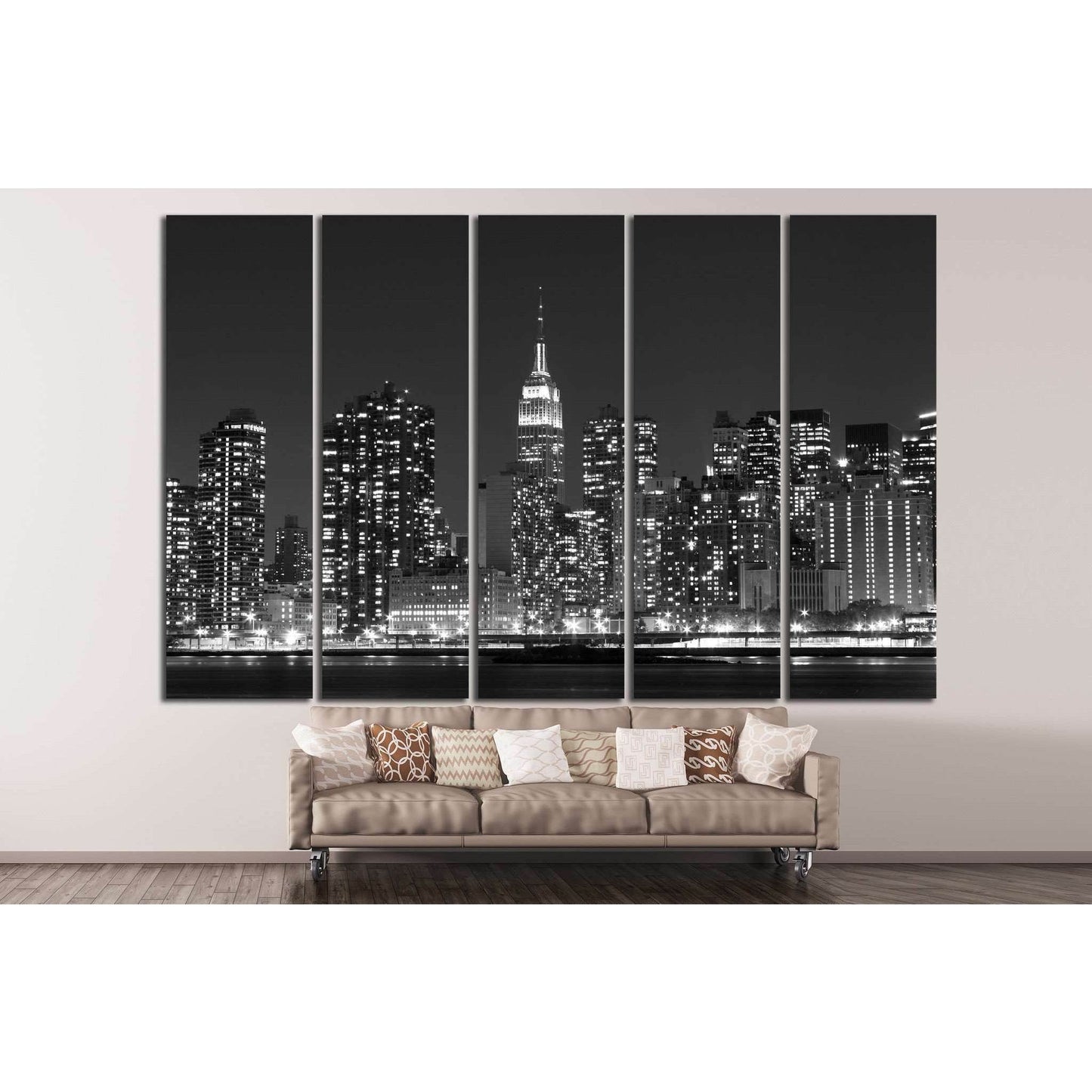 Manhattan skyline at Night №777 Ready to Hang Canvas Print - Zellart Canvas Prints 0_NY_ART, ALL_Products, s-777
