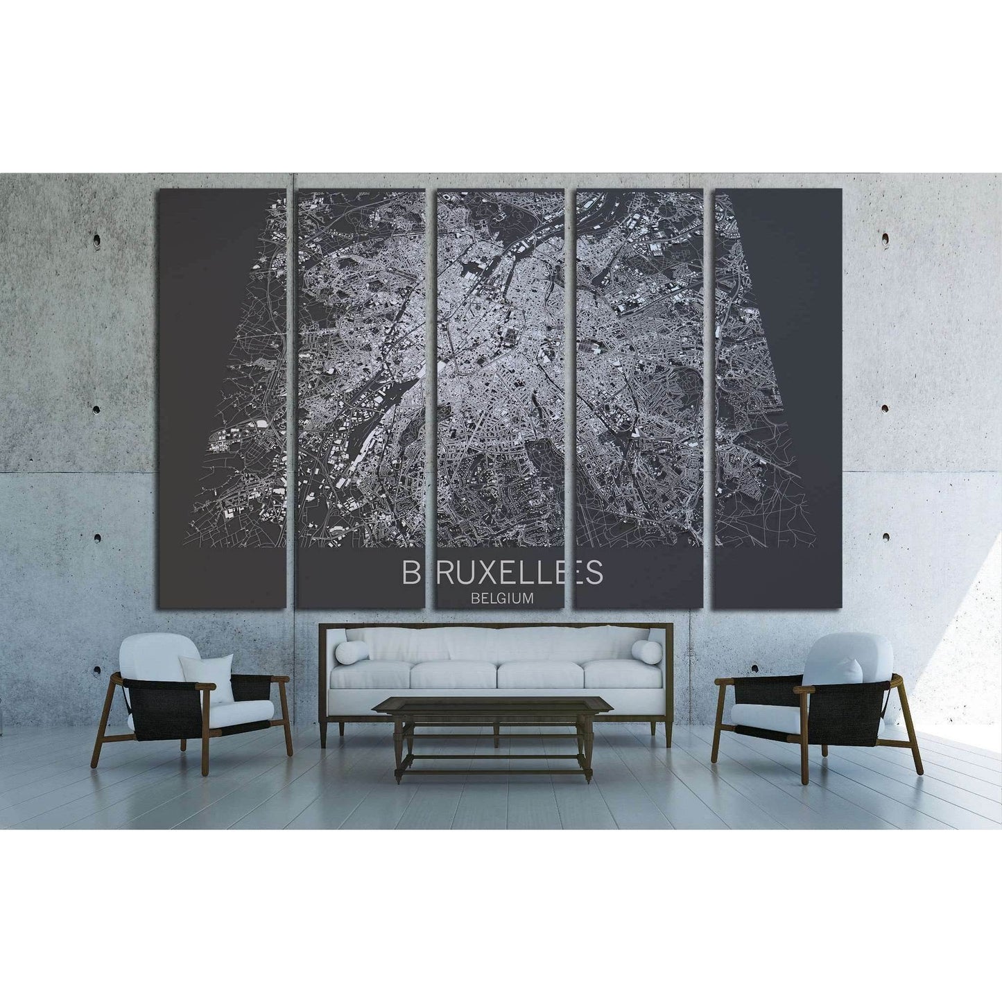 Map of Bruxelles, satellite view, city, Belgium №1823 Ready to Hang Canvas Print - Zellart Canvas Prints ALL_Products, s-1823