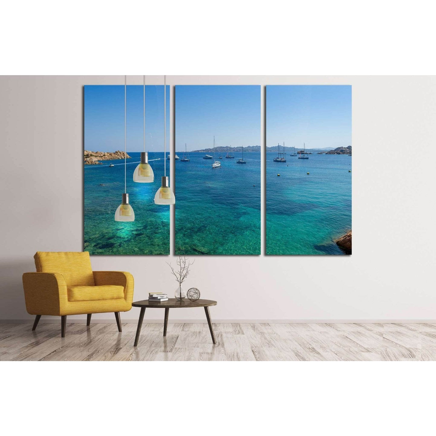 mediterranean bay with sailing boat anchorage. Porto Massimo, Sardinia, Italy №1908 Ready to Hang Canvas Print - Zellart Canvas Prints ALL_Products, s-1908