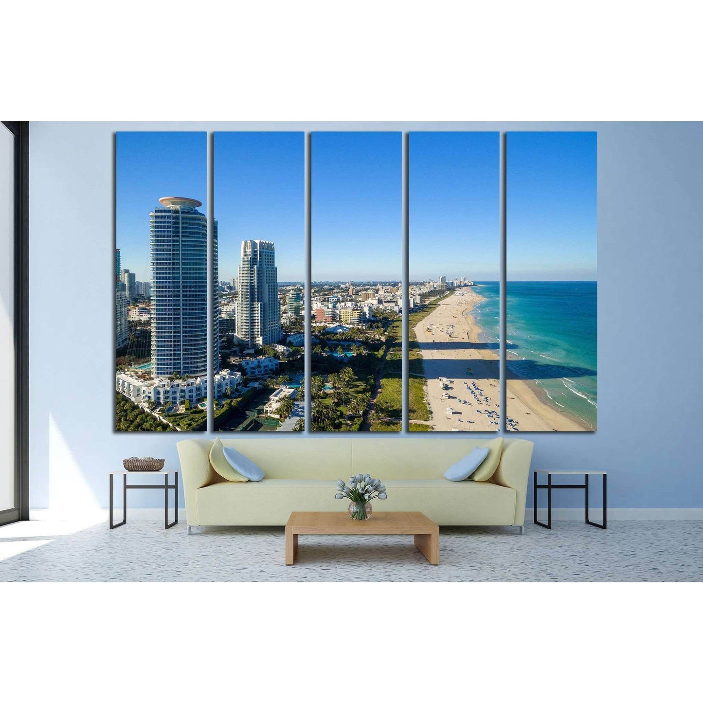 Miami skyline from helicopter №1099 Ready to Hang Canvas Print - Zellart Canvas Prints ALL_Products, s-1099