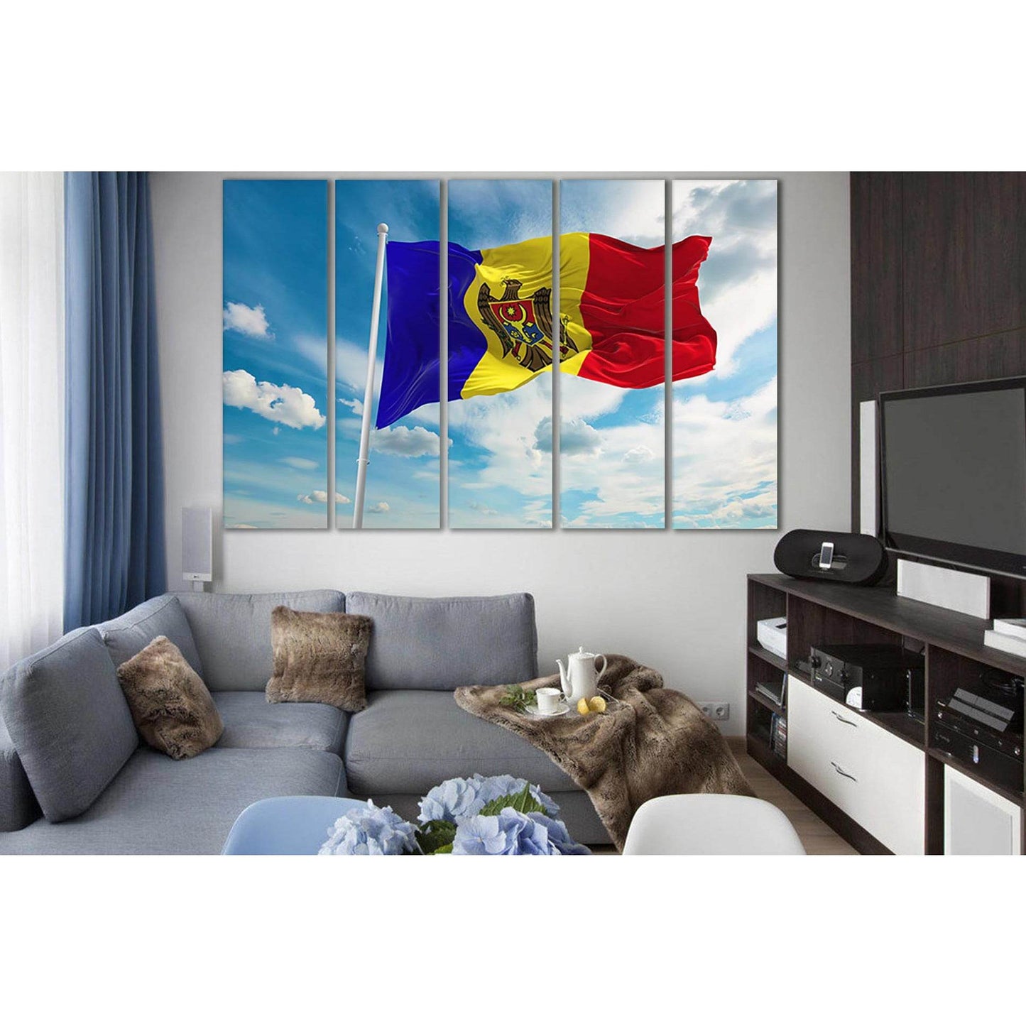 Moldova Flag Waving In The Wind №SL1188 Ready to Hang Canvas Print - Zellart Canvas Prints 0new, ALL_Products, Flags