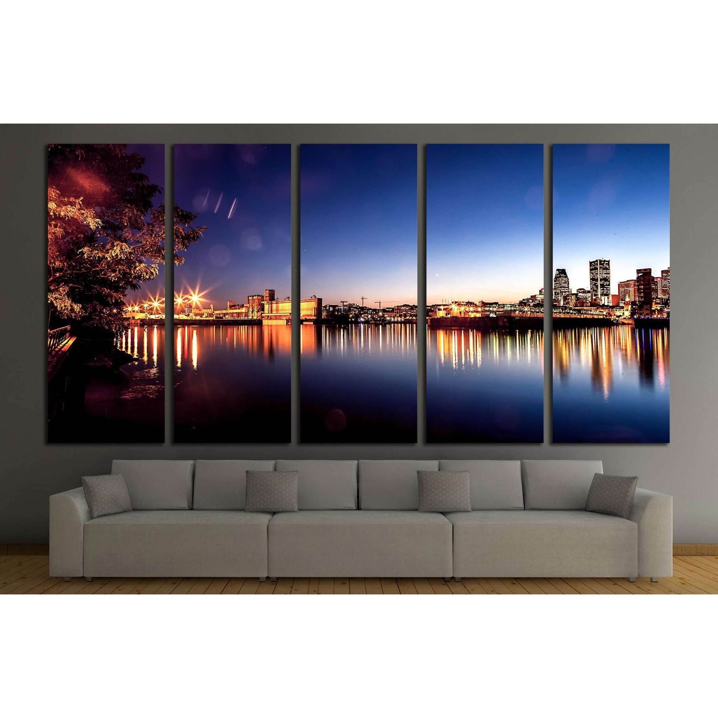 Montreal city and water its channel view during sunset №2967 Ready to Hang Canvas Print - Zellart Canvas Prints ALL_Products, s-2967