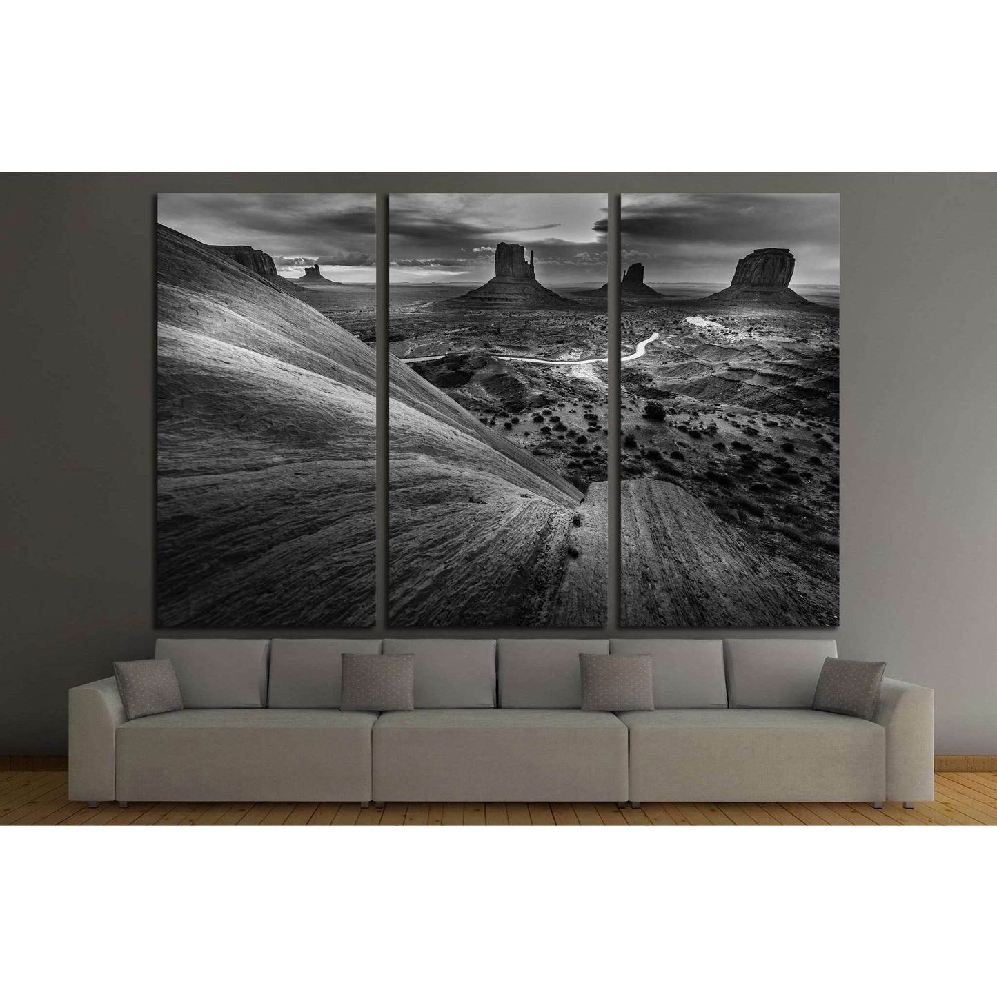 Monument Valley Black and White Famous American Landscapes №1992 Ready to Hang Canvas Print - Zellart Canvas Prints ALL_Products, s-1992
