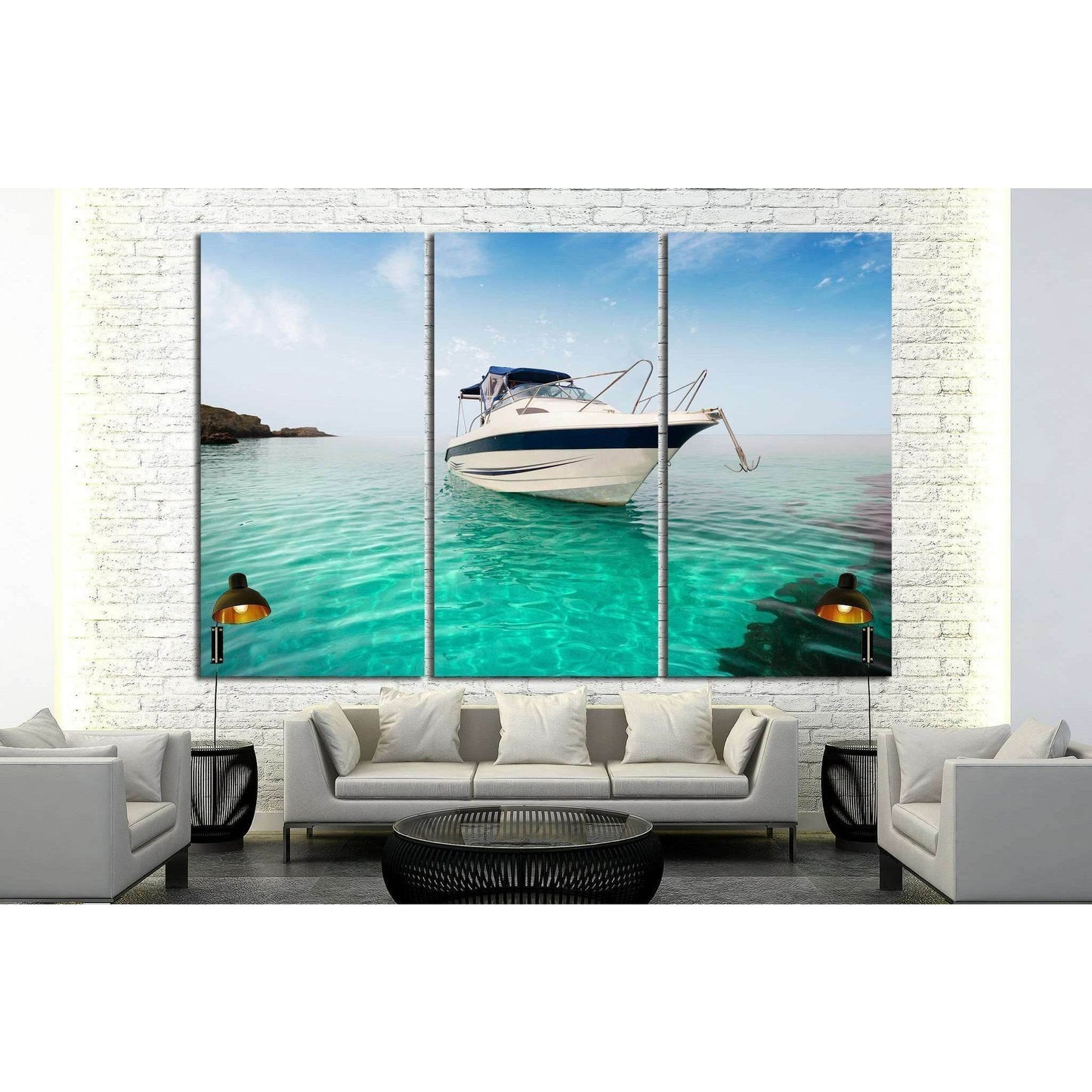 Motor boat on the beach №1411 Ready to Hang Canvas Print - Zellart Canvas Prints ALL_Products, s-1411