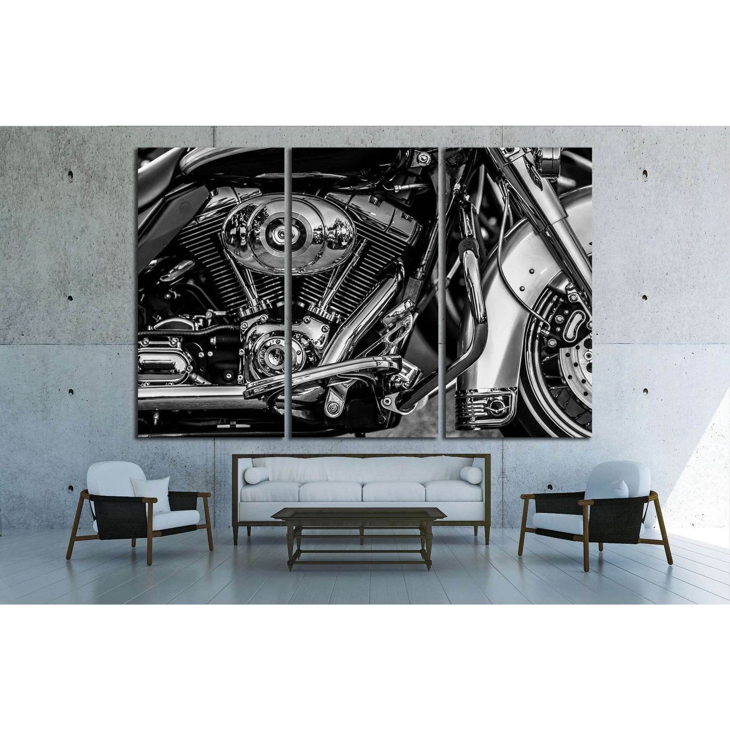 Motorbike engine in black and white №1894 Ready to Hang Canvas Print - Zellart Canvas Prints ALL_Products, s-1894
