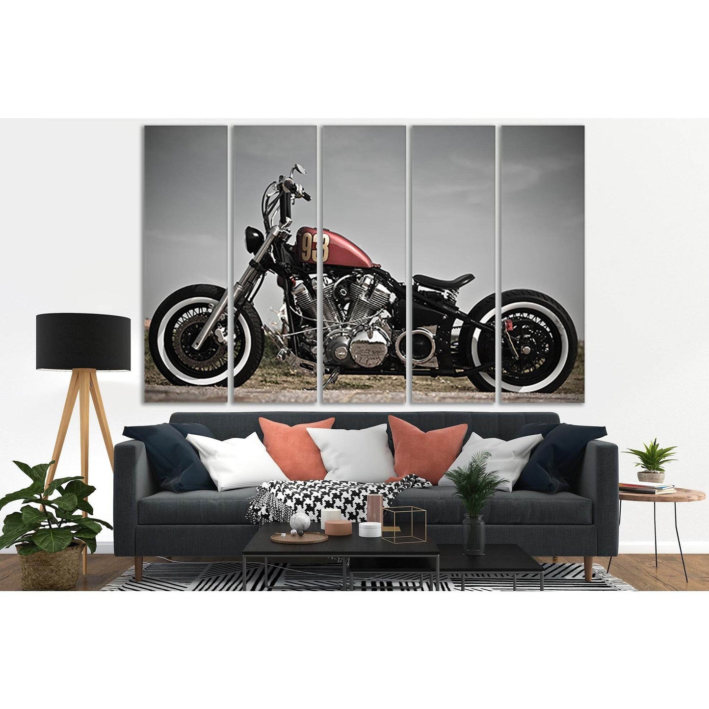 Motorcycle Bobber Style №SL733 Ready to Hang Canvas Print - Zellart Canvas Prints 0new, ALL_Products, Engine, Engines Wall Art