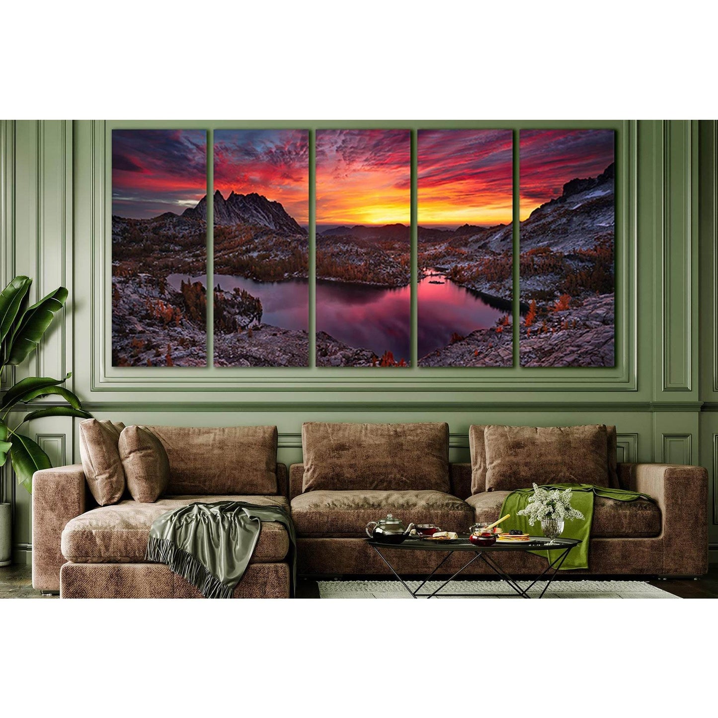 Mountain Lake Sunset №SL273 Ready to Hang Canvas Print - Zellart Canvas Prints 0new, ALL_Products, SUNRISE & SUNSET WALL ART