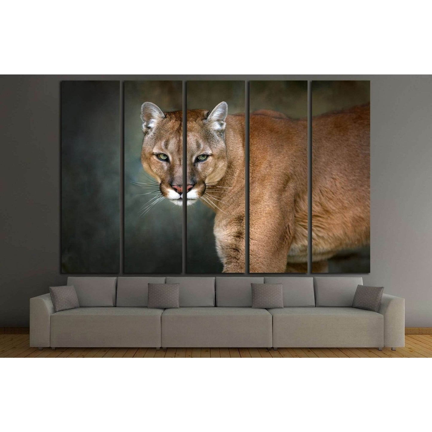 Mountain lion , cougar, puma portrait in motion on dark background №1832 Ready to Hang Canvas Print - Zellart Canvas Prints ALL_Products, Lion, s-1832