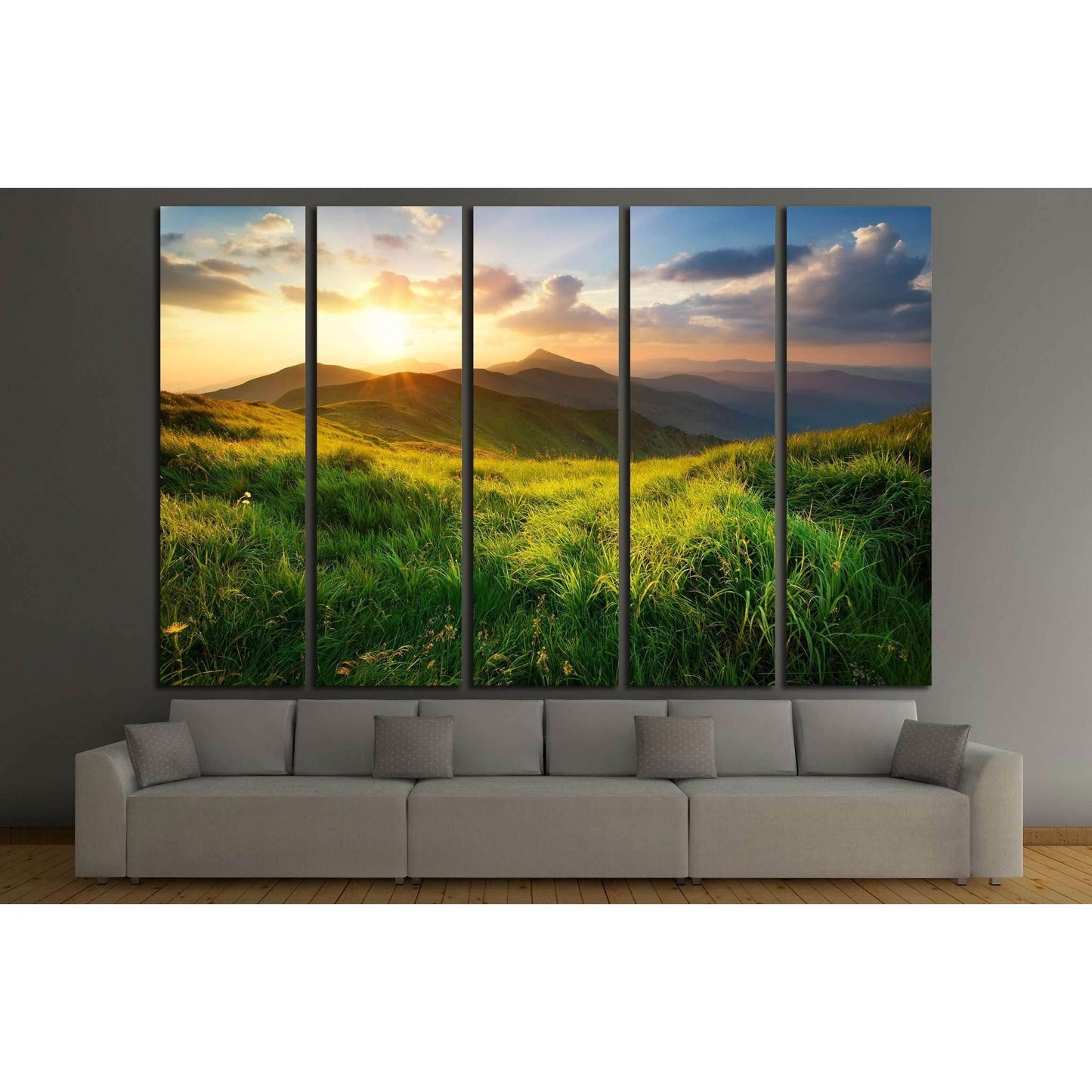 Mountain valley during sunrise. Natural summer landscape №3156 Ready to Hang Canvas Print - Zellart Canvas Prints ALL_Products, s-3156