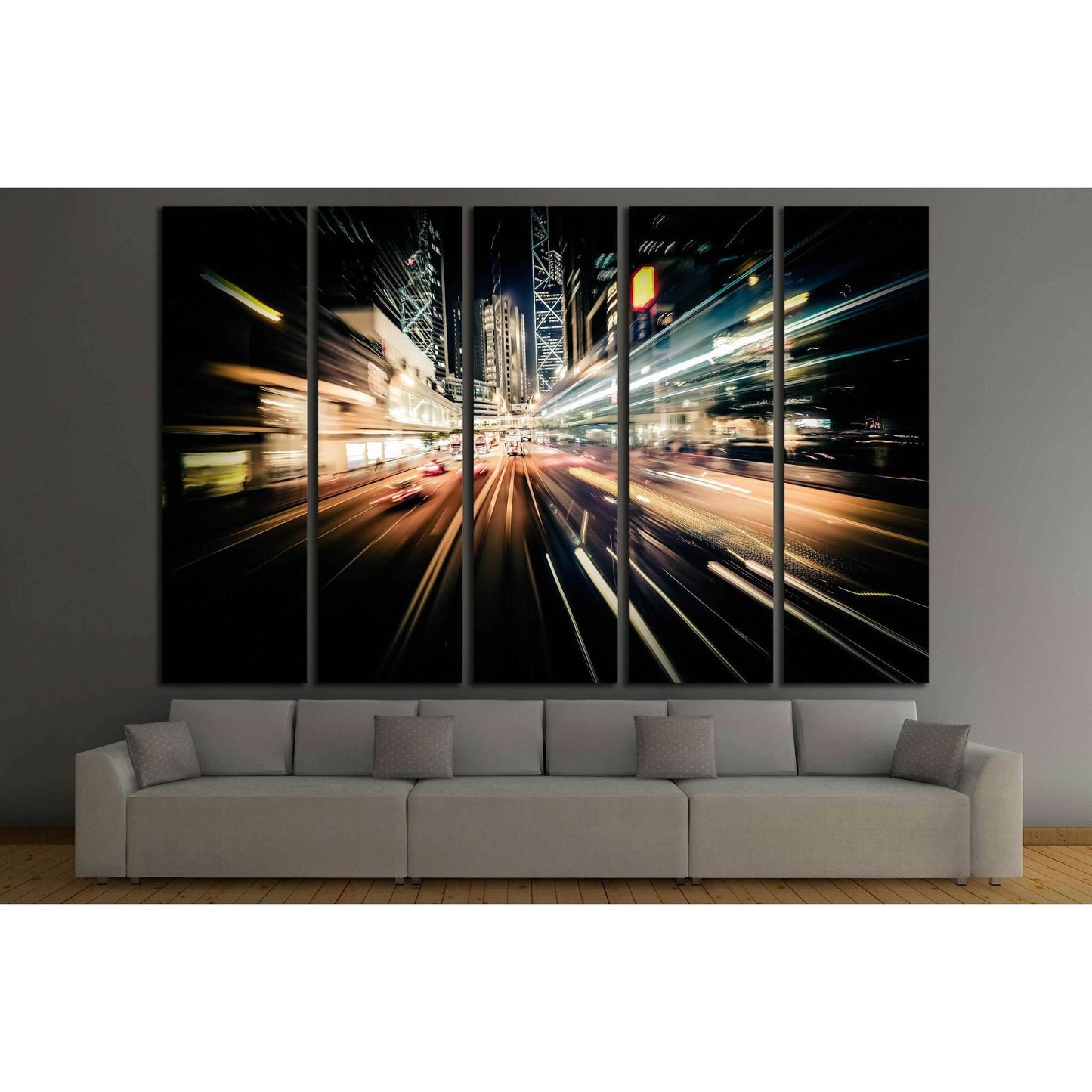 Moving through modern city street with illuminated skyscrapers. Hong Kong №2184 Ready to Hang Canvas Print - Zellart Canvas Prints ALL_Products, s-2184