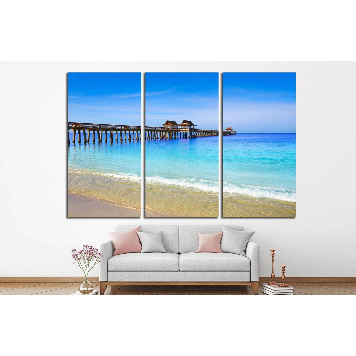 Naples Pier and beach in florida USA sunny day №1904 Ready to Hang Canvas Print - Zellart Canvas Prints ALL_Products, s-1904