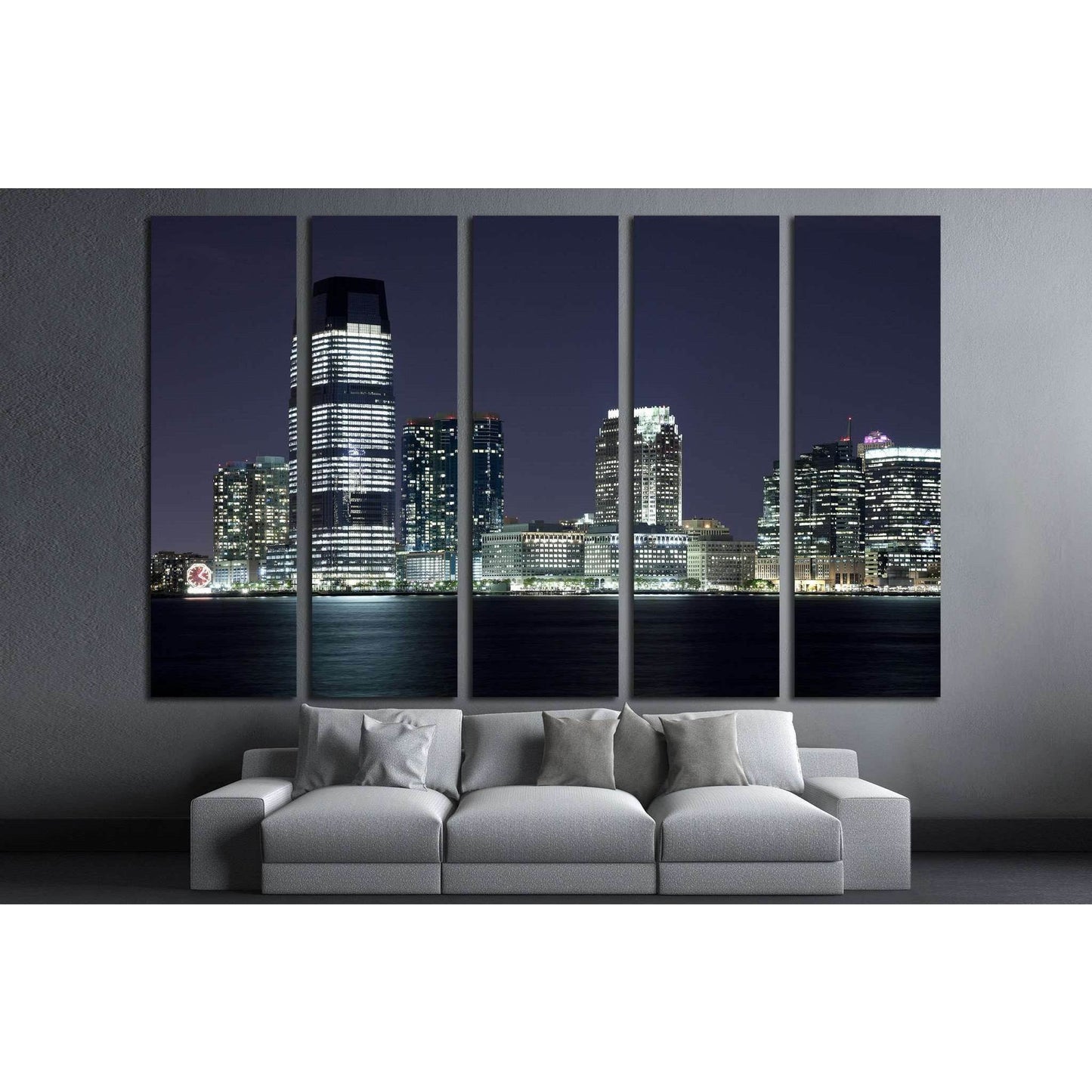 New Jersey and river Hudson in the night №1672 Ready to Hang Canvas Print - Zellart Canvas Prints ALL_Products, s-1672