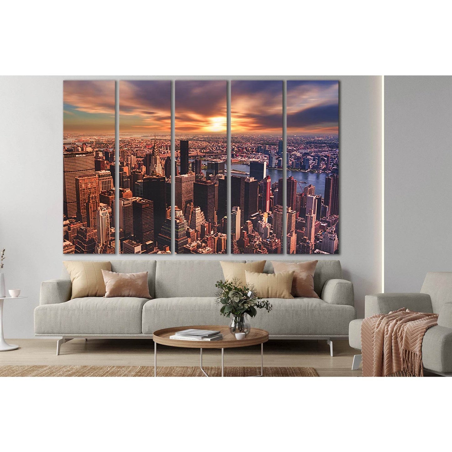 New York City At Sunset №SL1462 Ready to Hang Canvas Print - Zellart Canvas Prints 0_NY_ART, 0new, ALL_Products, CITYSCAPES & SKYLINES