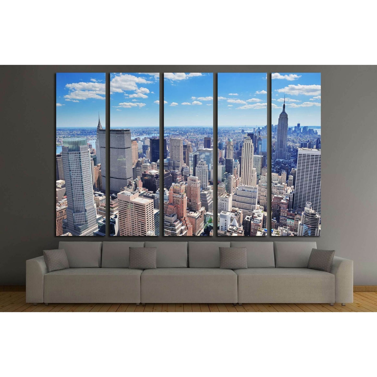 New York City Manhattan midtown aerial panorama view with skyscrapers №2599 Ready to Hang Canvas Print - Zellart Canvas Prints 0_NY_ART, ALL_Products, s-2599