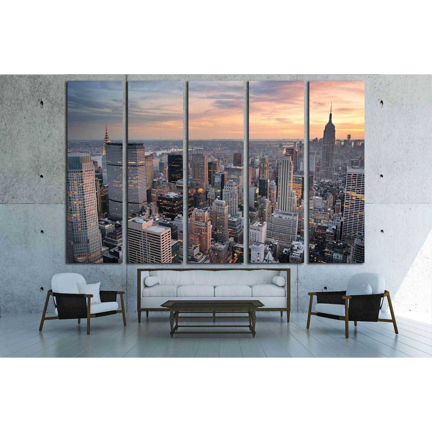 New York City skyline aerial view at sunset with colorful cloud and skyscrapers №2619 Ready to Hang Canvas Print - Zellart Canvas Prints 0_NY_ART, ALL_Products, s-2619