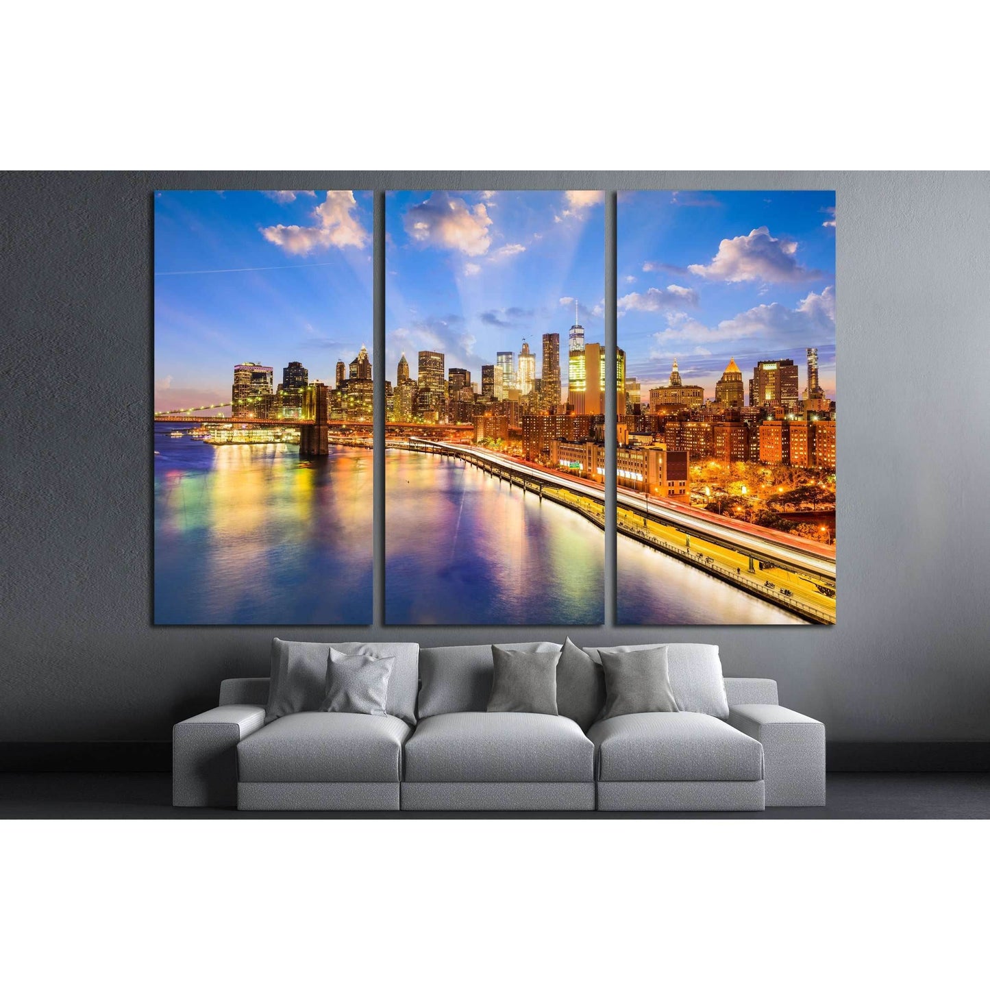 New York City skyline over the East River №2981 Ready to Hang Canvas Print - Zellart Canvas Prints 0_NY_ART, ALL_Products, s-2981