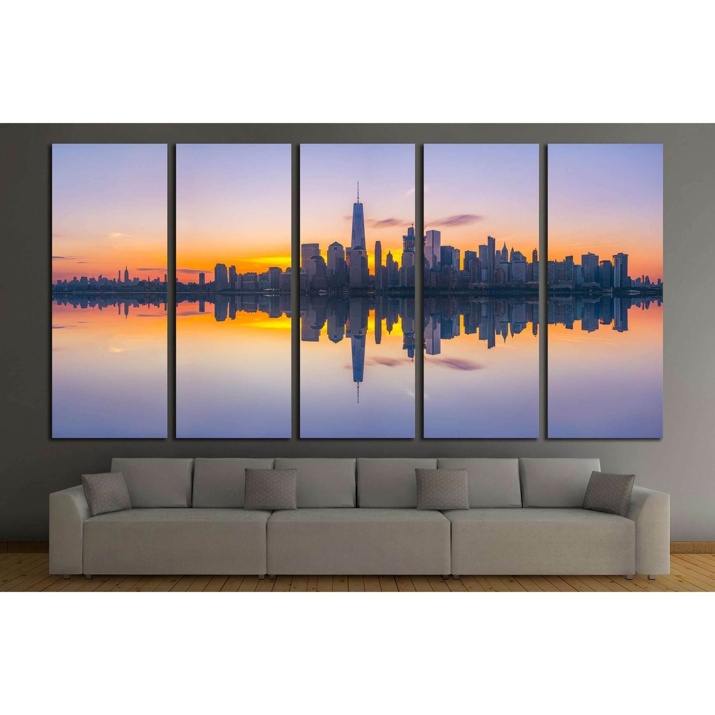 New York City Skyline Reflections at sunrise №3059 Ready to Hang Canvas Print - Zellart Canvas Prints 0_NY_ART, ALL_Products, s-3059
