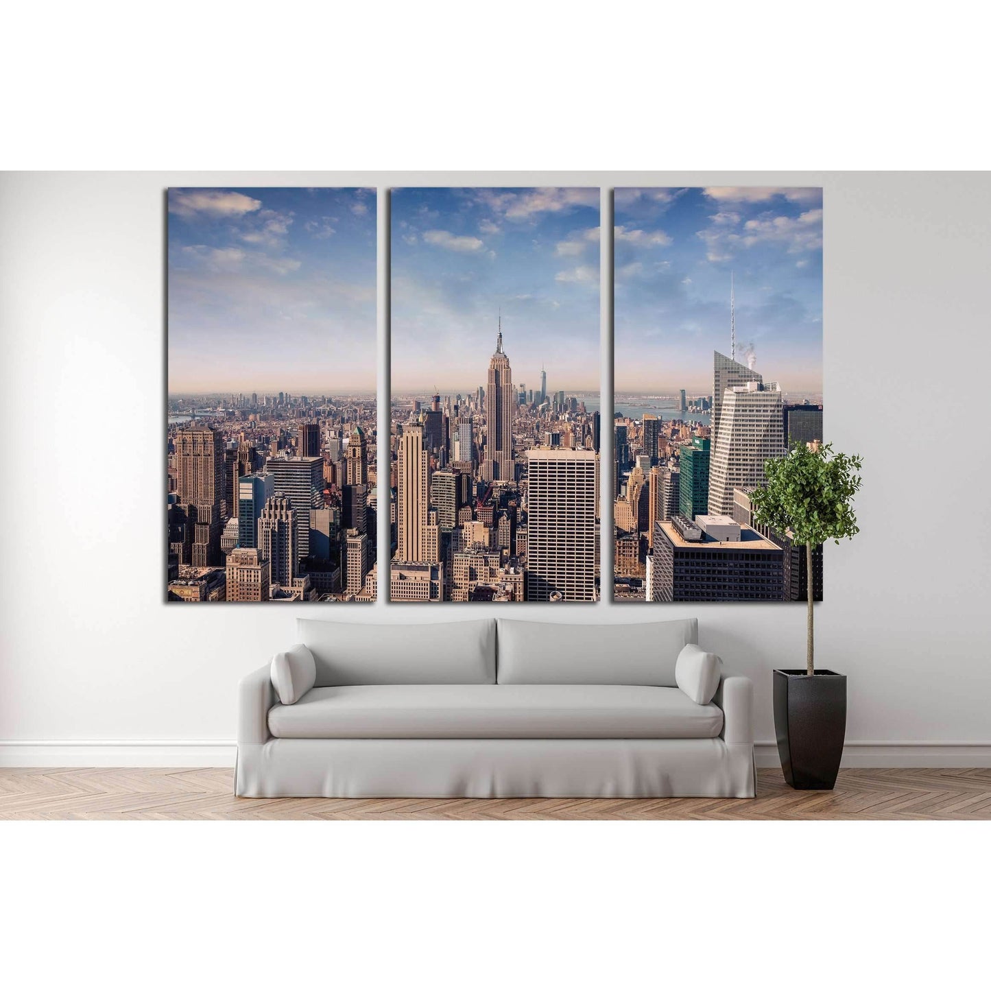 New York City skyline with urban skyscrapers in vintage style №2951 Ready to Hang Canvas Print - Zellart Canvas Prints 0_NY_ART, ALL_Products, s-2951