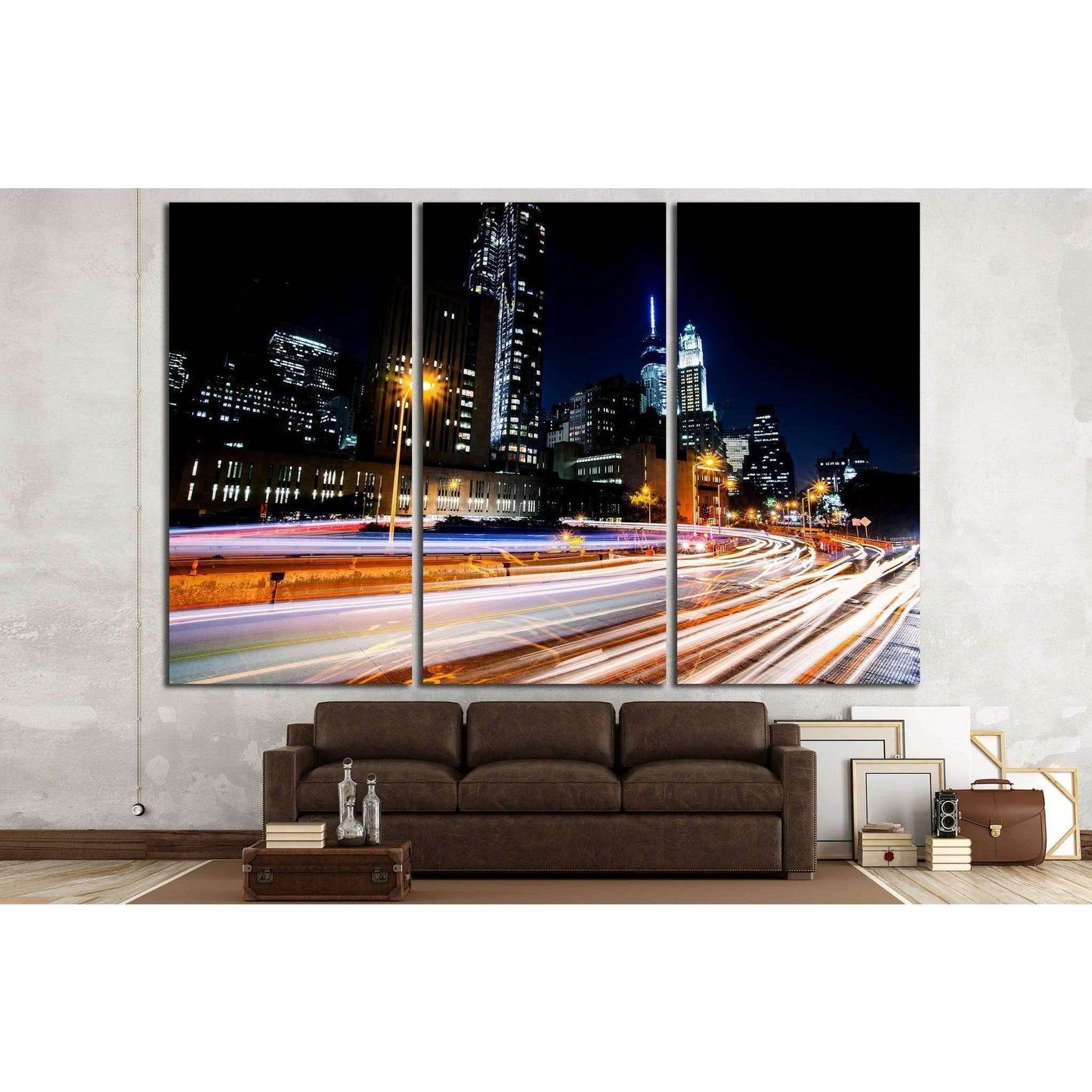 New York, Manhattan night scene №797 Ready to Hang Canvas Print - Zellart Canvas Prints 0_NY_ART, ALL_Products, s-797