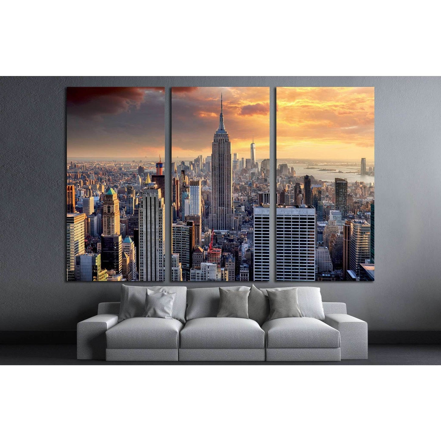New York skyline at sunset, USA №2072 Ready to Hang Canvas Print - Zellart Canvas Prints 0_NY_ART, ALL_Products, s-2072