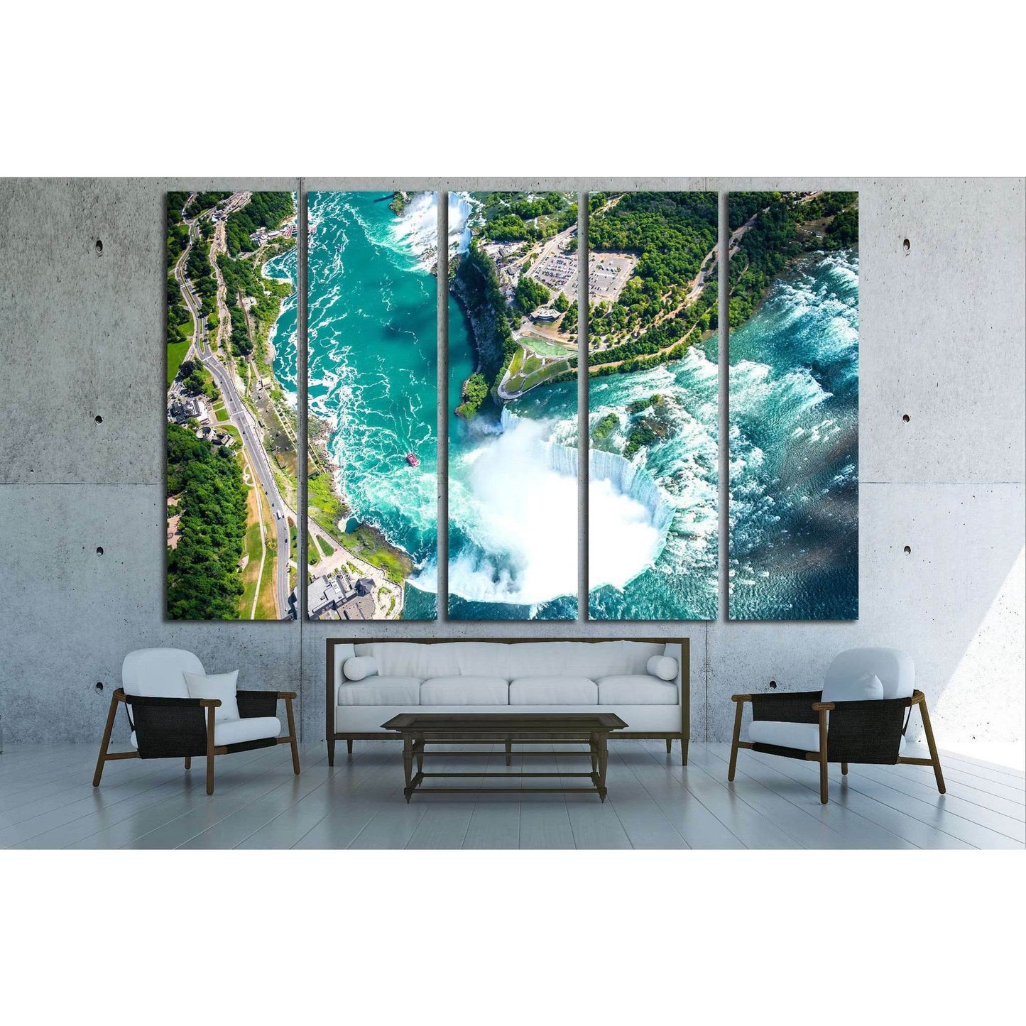 Niagara Falls Aerial View from helicopter, Canadian Falls, Canada №2007 Ready to Hang Canvas Print - Zellart Canvas Prints ALL_Products, s-2007