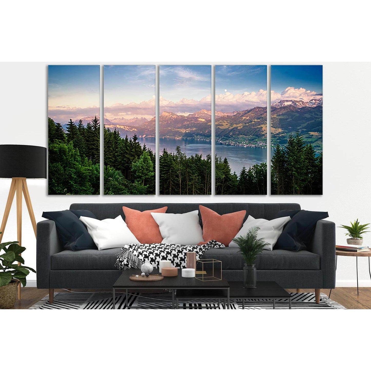 Nice View Forest Lake And Mountains №SL796 Ready to Hang Canvas Print - Zellart Canvas Prints 0new, ALL_Products, Trees Wall Art