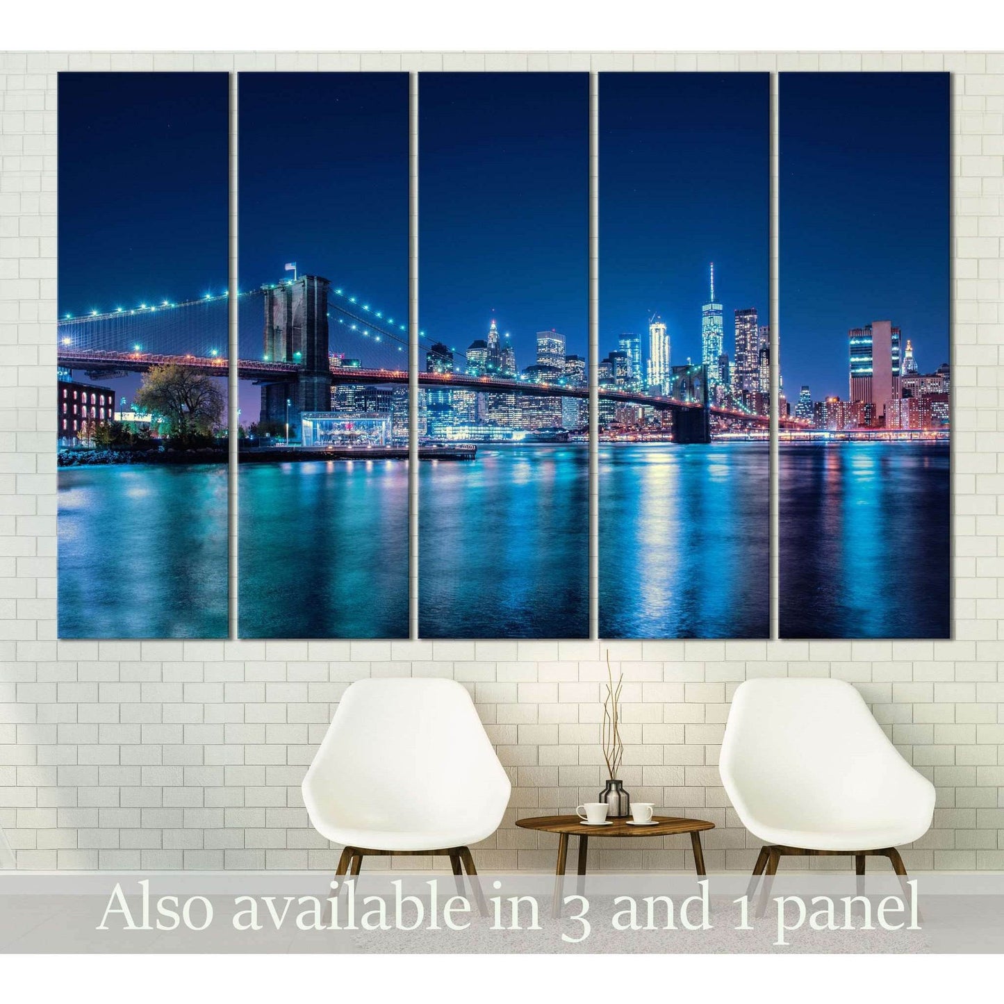 Night Brooklyn Bridge №3018 Ready to Hang Canvas Print - Zellart Canvas Prints 0_NY_ART, ALL_Products, z-3018