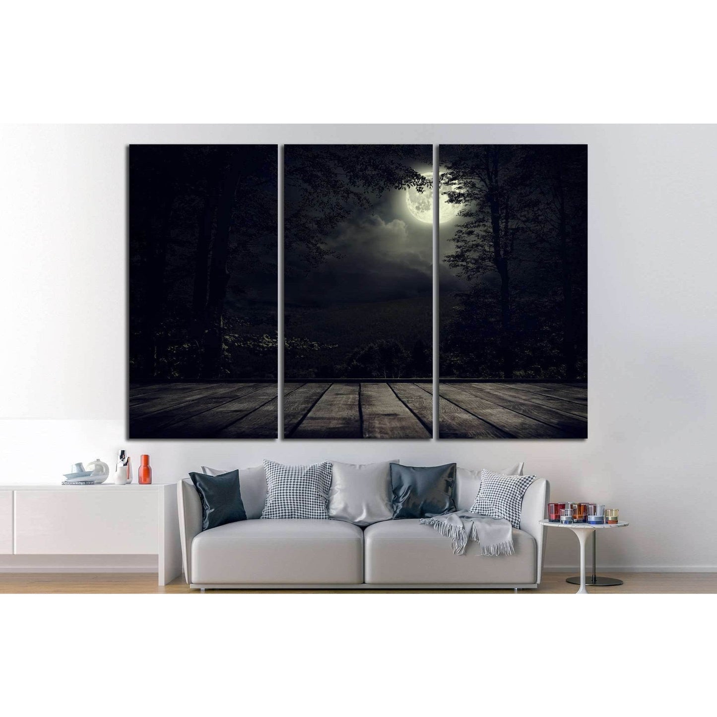 Night mountains landscape with moon light №1316 Ready to Hang Canvas Print - Zellart Canvas Prints ALL_Products, s-1316