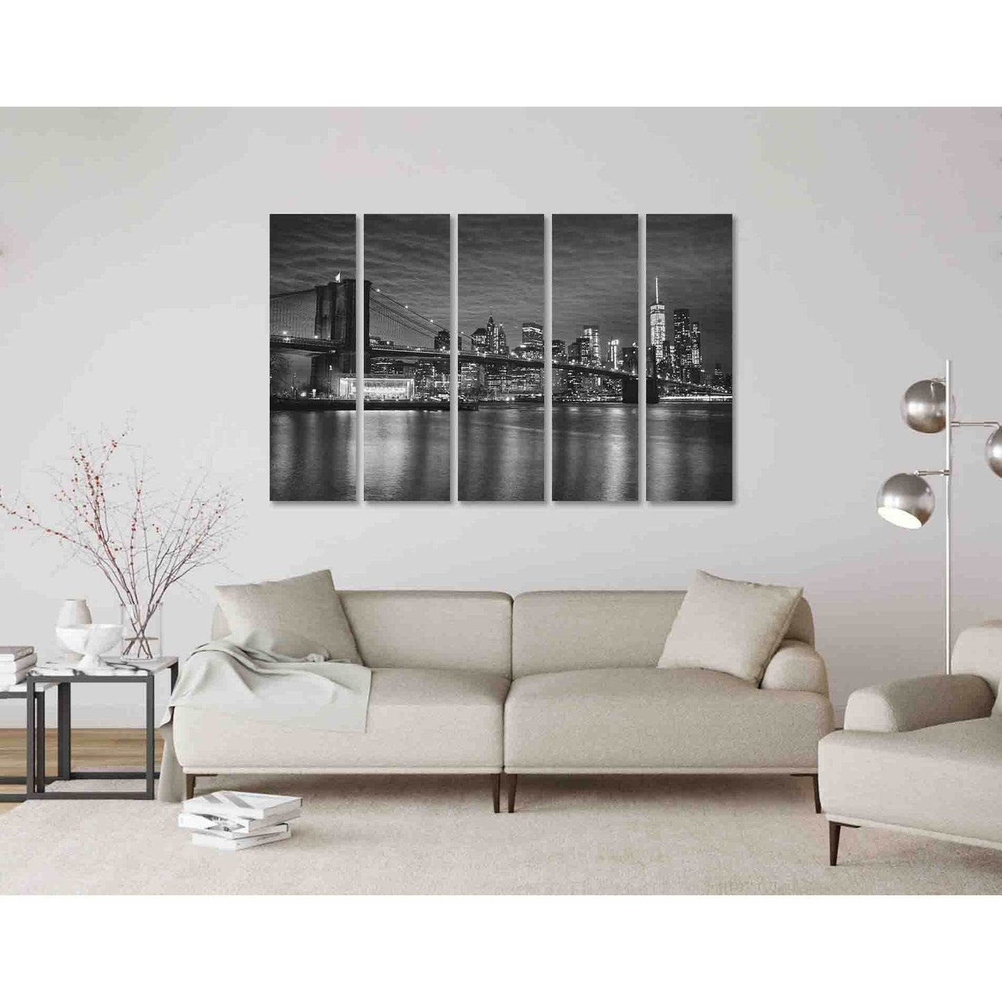 Night New York №D2837 Ready to Hang Canvas Print - Zellart Canvas Prints 0_NY_ART, 0new, ALL_Products, Black & White Wall Art