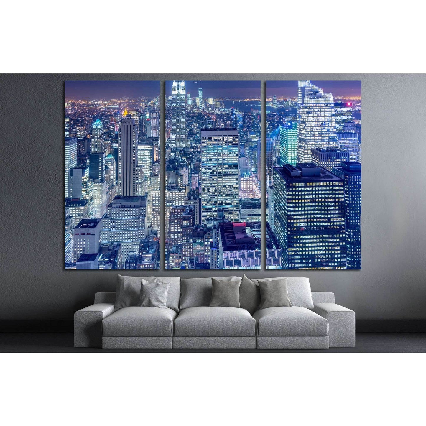 Night view of New York Manhattan during sunset №1566 Ready to Hang Canvas Print - Zellart Canvas Prints 0_NY_ART, ALL_Products, s-1566