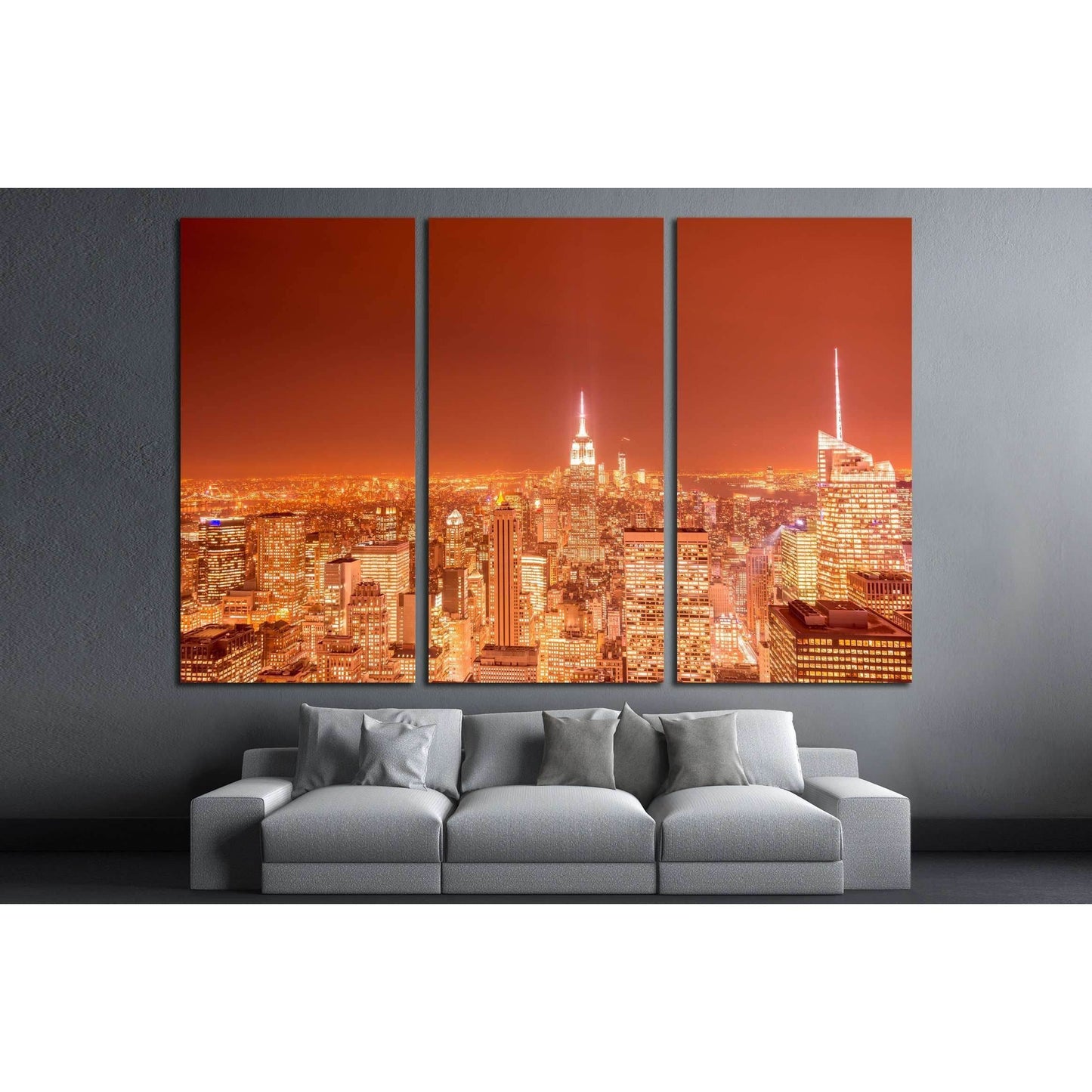 Night view of New York Manhattan during sunset №2403 Ready to Hang Canvas Print - Zellart Canvas Prints 0_NY_ART, ALL_Products, s-2403