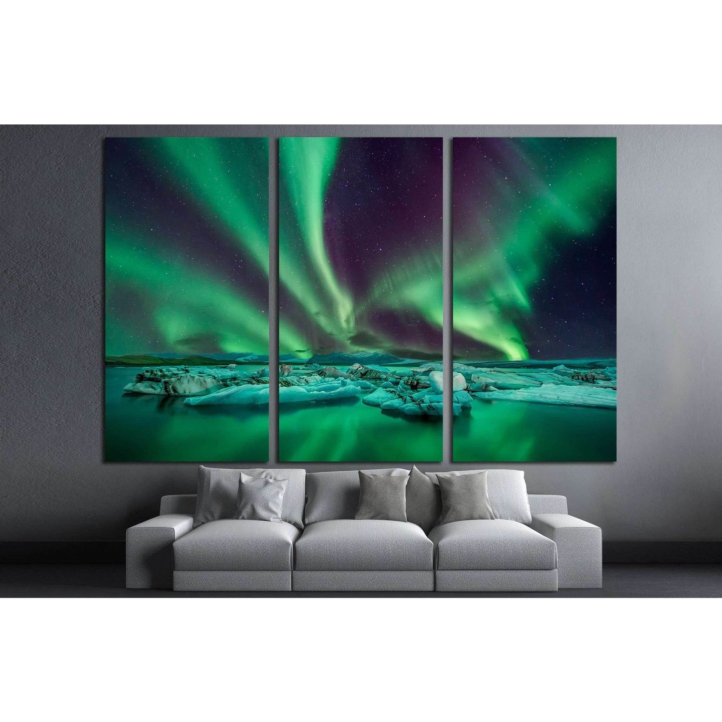 Northern lights over the Glacier Lagoon in Iceland №1909 Ready to Hang Canvas Print - Zellart Canvas Prints ALL_Products, s-1909