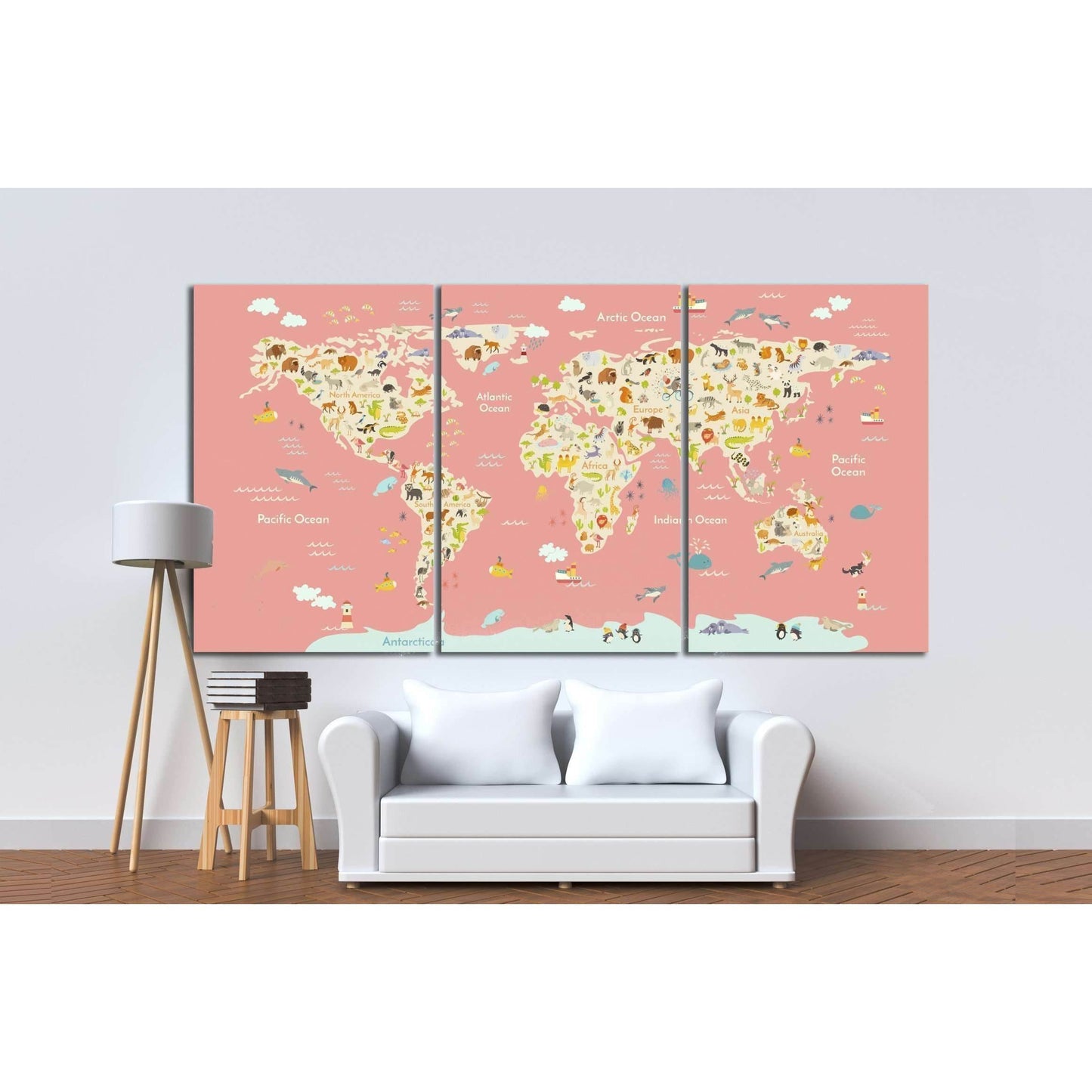 Nursery world map №30 Ready to Hang Canvas Print - Zellart Canvas Prints ALL_Products, s-30