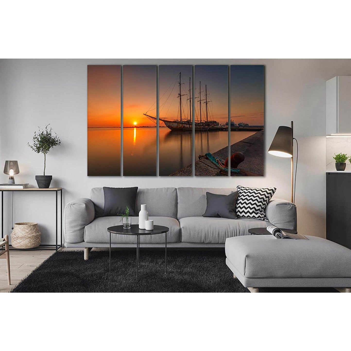 Old Ship At Sunset №SL213 Ready to Hang Canvas Print - Zellart Canvas Prints 0new, ALL_Products, SUNRISE & SUNSET WALL ART