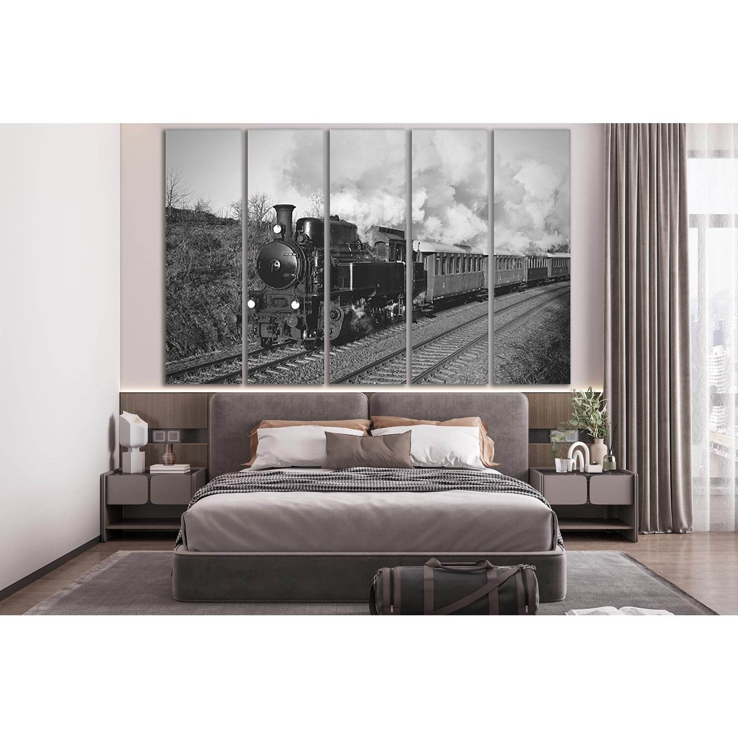 Old Train Riding Road №SL738 Ready to Hang Canvas Print - Zellart Canvas Prints 0new, ALL_Products, Engine, Engines Wall Art
