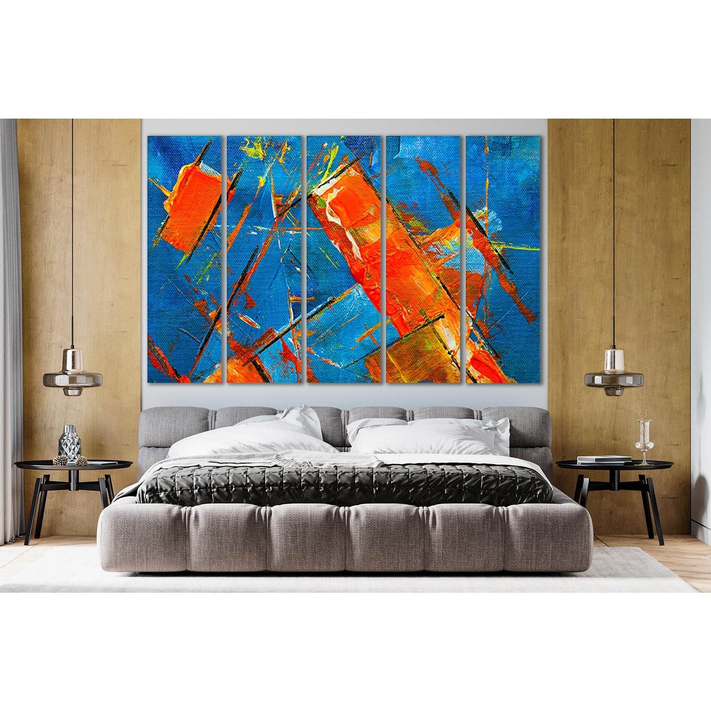Orange And Blue Abstract Painting №SL560 Ready to Hang Canvas Print - Zellart Canvas Prints 0new, ALL_Products, Oil Painting Wall Art