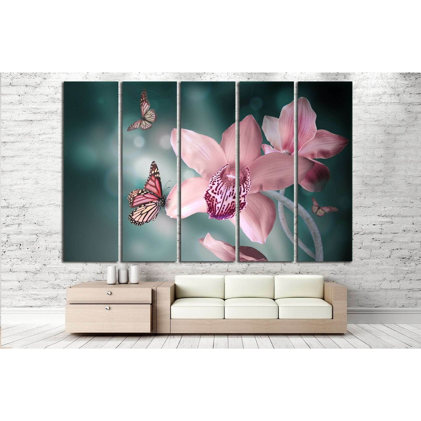 Orchids with a butterfly №729 Ready to Hang Canvas Print - Zellart Canvas Prints ALL_Products, s-729