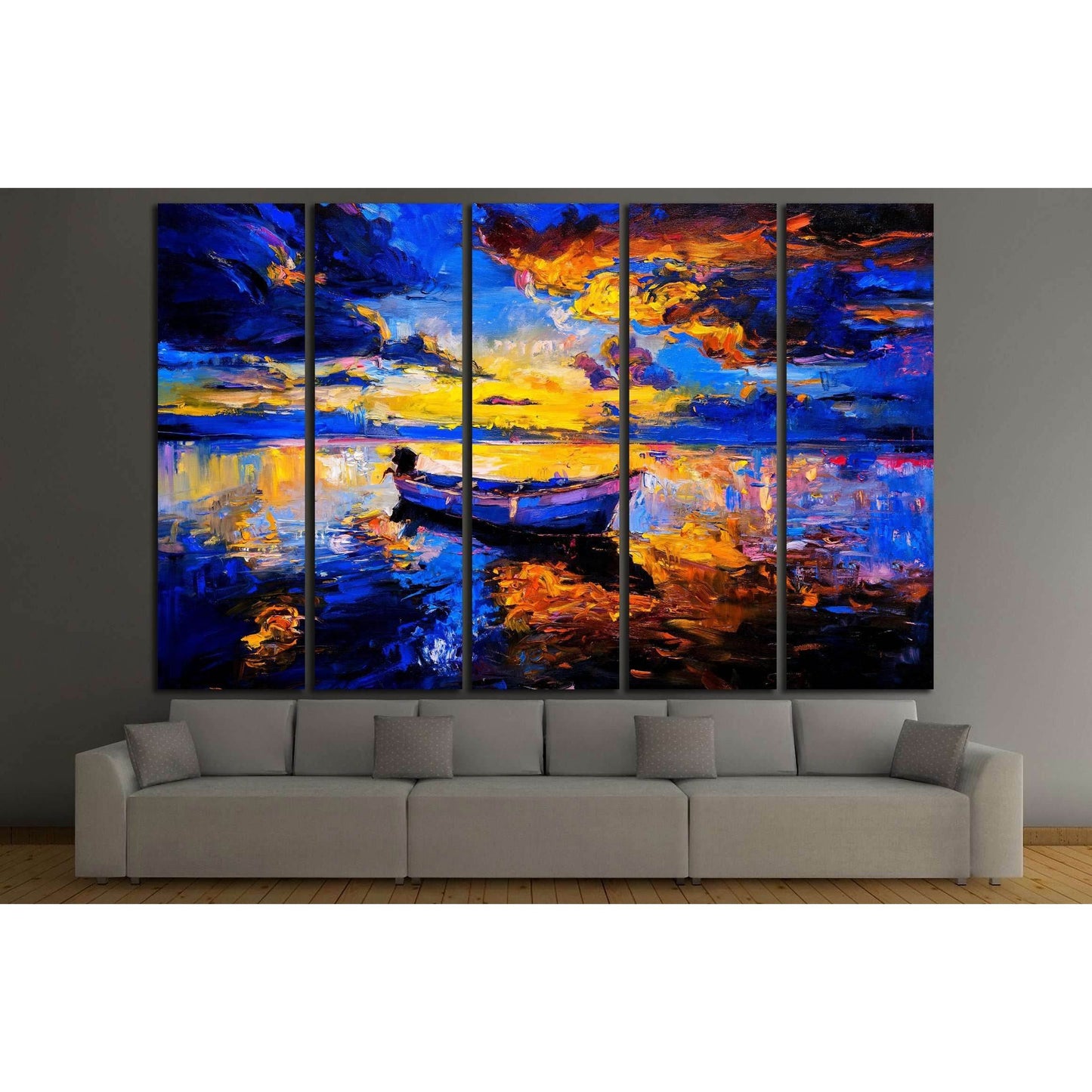 Original oil painting on canvas. Sky sunset and boat on the water №3240 Ready to Hang Canvas Print - Zellart Canvas Prints ALL_Products, s-3240