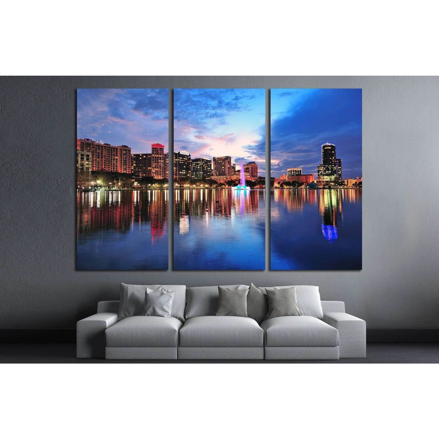 Orlando skyline over Lake Eola at dusk with urban skyscrapers №1671 Ready to Hang Canvas Print - Zellart Canvas Prints ALL_Products, s-1671
