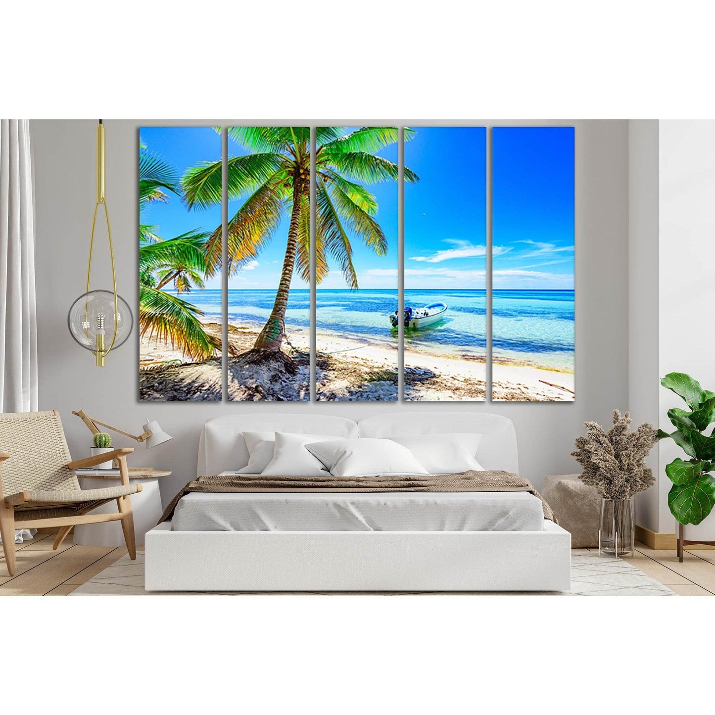 Palm And Boat To The Coast №SL1065 Ready to Hang Canvas Print - Zellart Canvas Prints 0new, ALL_Products, Trees Wall Art