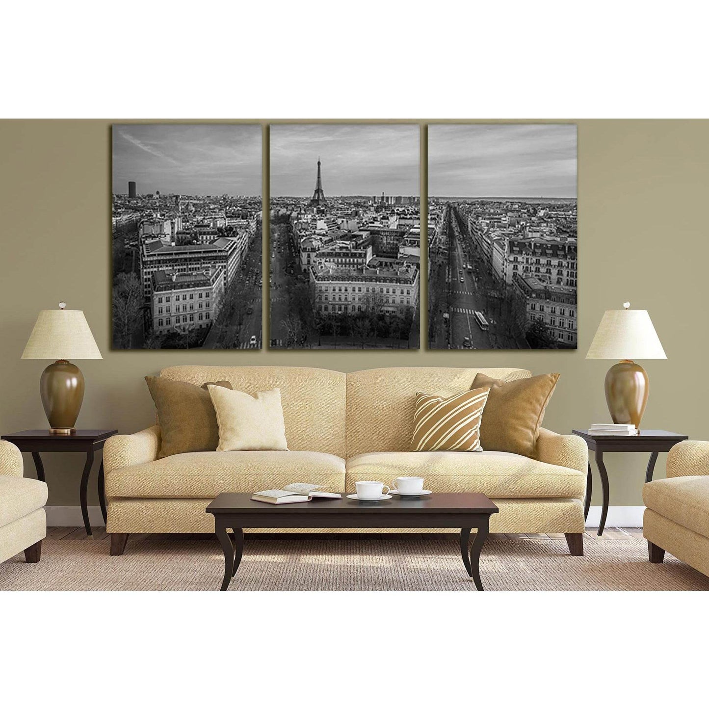 Paris Black And White Panorama №SL837 Ready to Hang Canvas Print - Zellart Canvas Prints 0new, ALL_Products, Black & White Wall Art