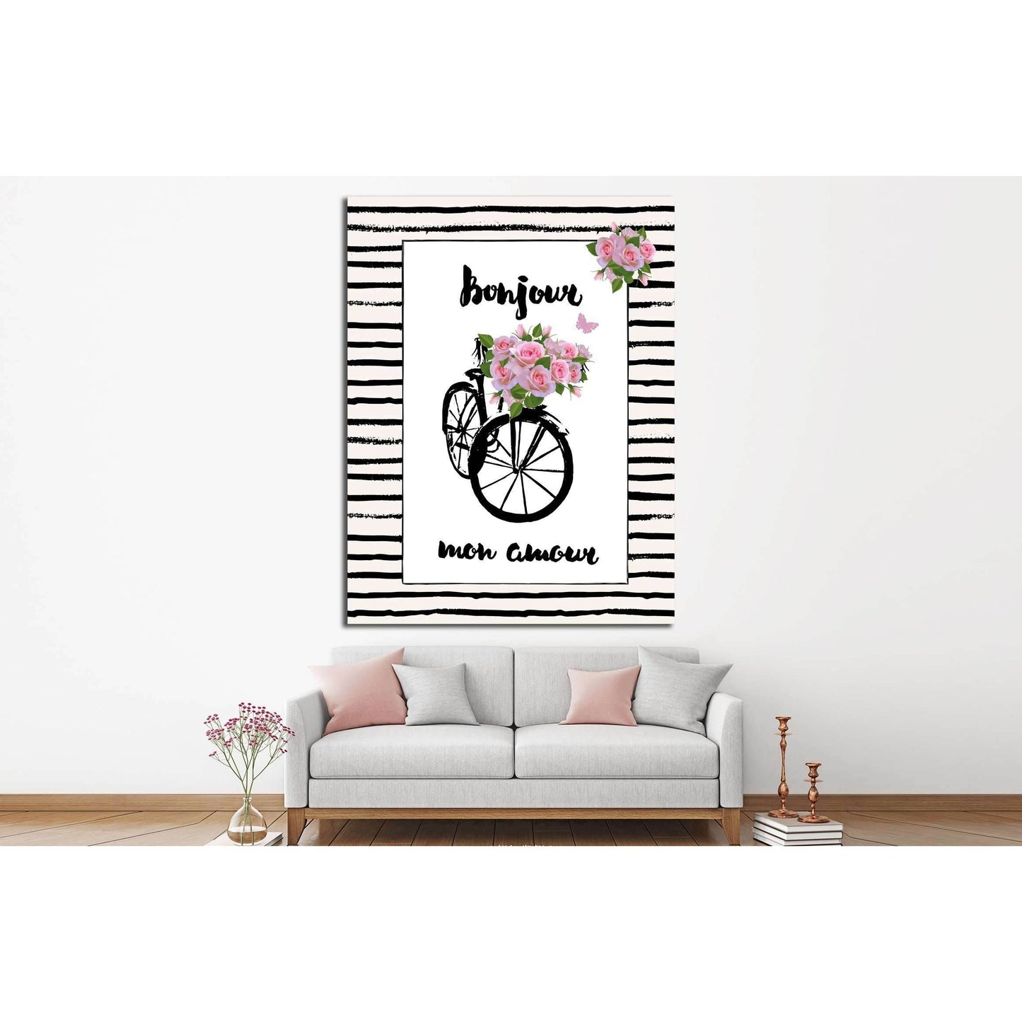 Paris, France, bicycle, flowers №4598 Ready to Hang Canvas Print - Zellart Canvas Prints ALL_Products, s-4598