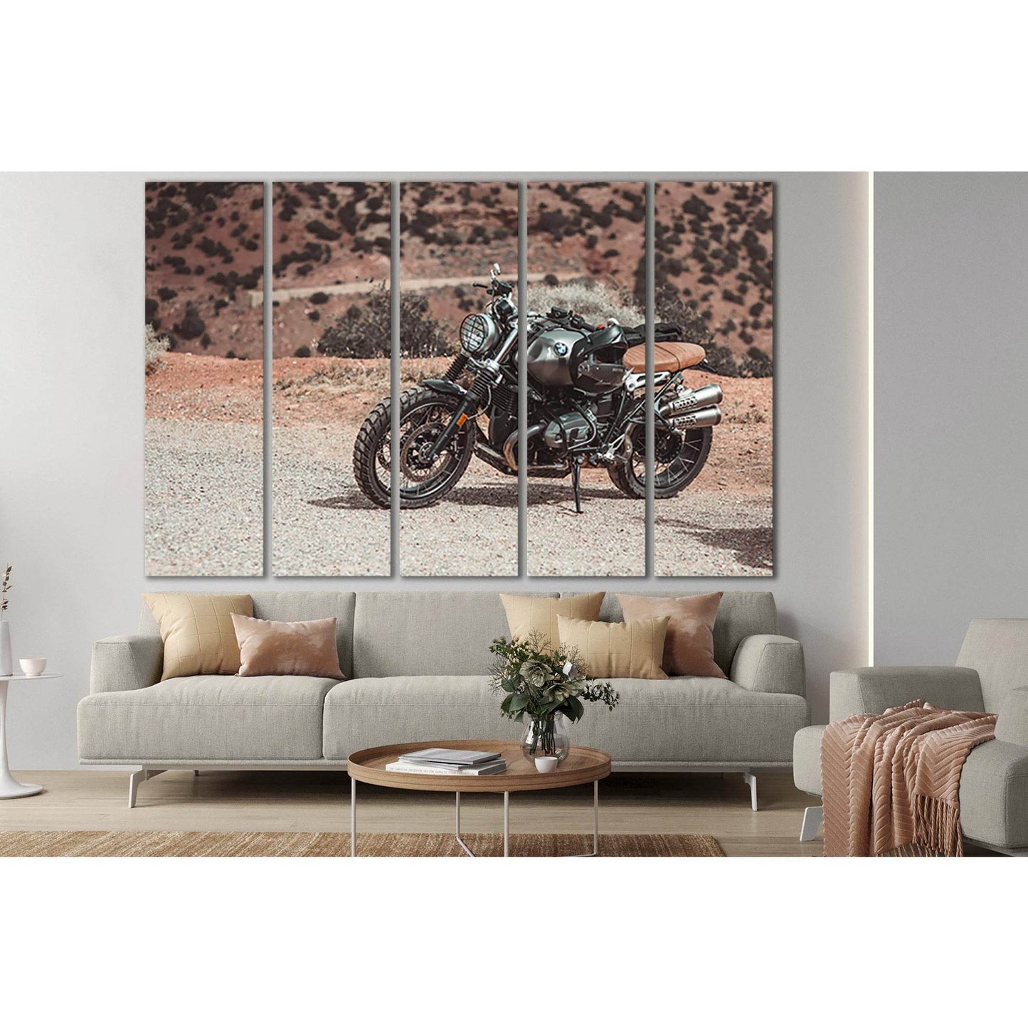 Parked Motorcycle In The Desert №SL1434 Ready to Hang Canvas Print - Zellart Canvas Prints 0new, ALL_Products, Engine