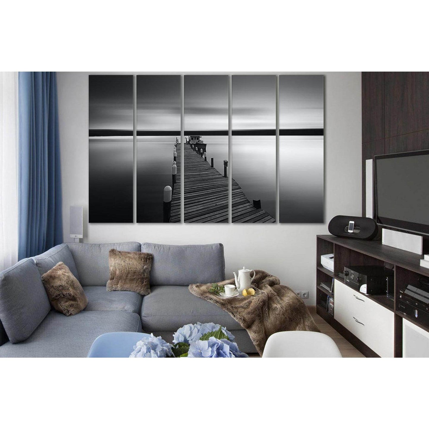 Pier Over Sea Against Sky Black End White №SL875 Ready to Hang Canvas Print - Zellart Canvas Prints 0new, ALL_Products, Black & White Wall Art