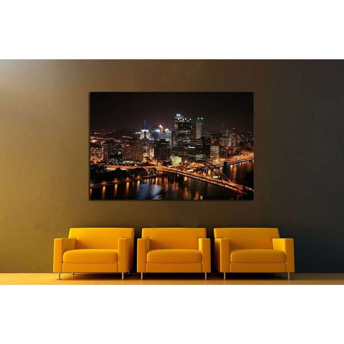 Pittsburgh's skyline from Mount Washington at night №1663 Ready to Hang Canvas Print - Zellart Canvas Prints ALL_Products, s-1663