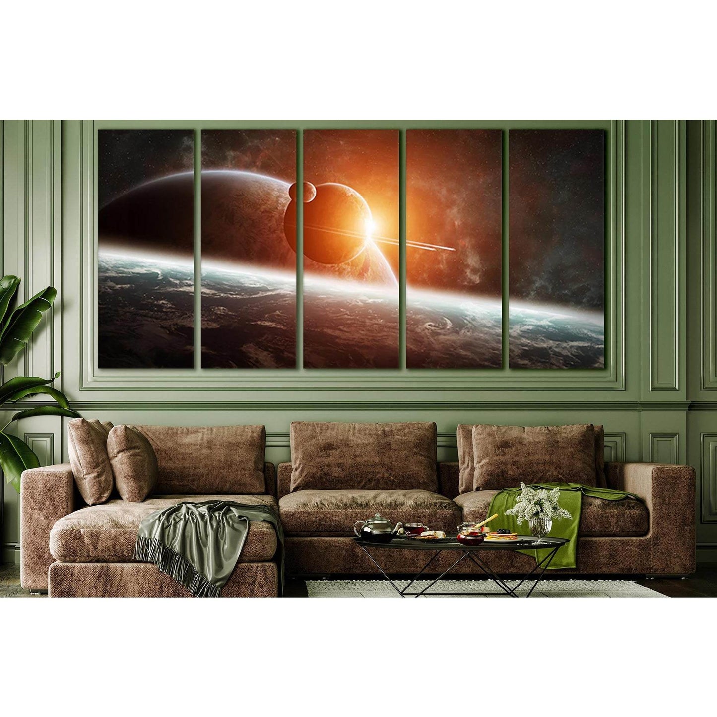 Planet Rising Far Space №SL428 Ready to Hang Canvas Print - Zellart Canvas Prints 0new, ALL_Products, Astronomy & Space Canvas Wall Art